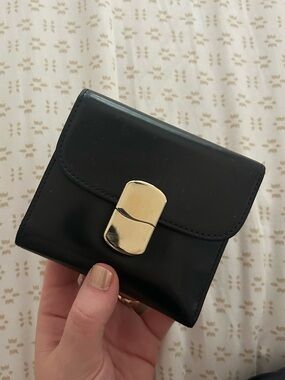 Sezane Black Leather Wallet with Gold Closure
